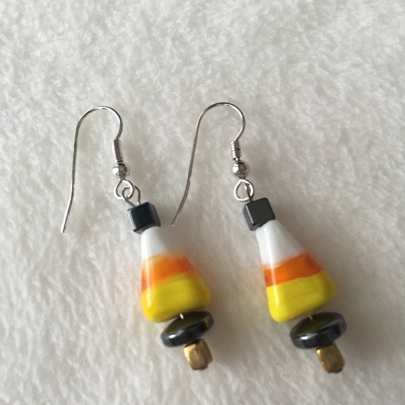 Halloween Candy Corn Earrings on Silver Hooks - Picture 3 of 4